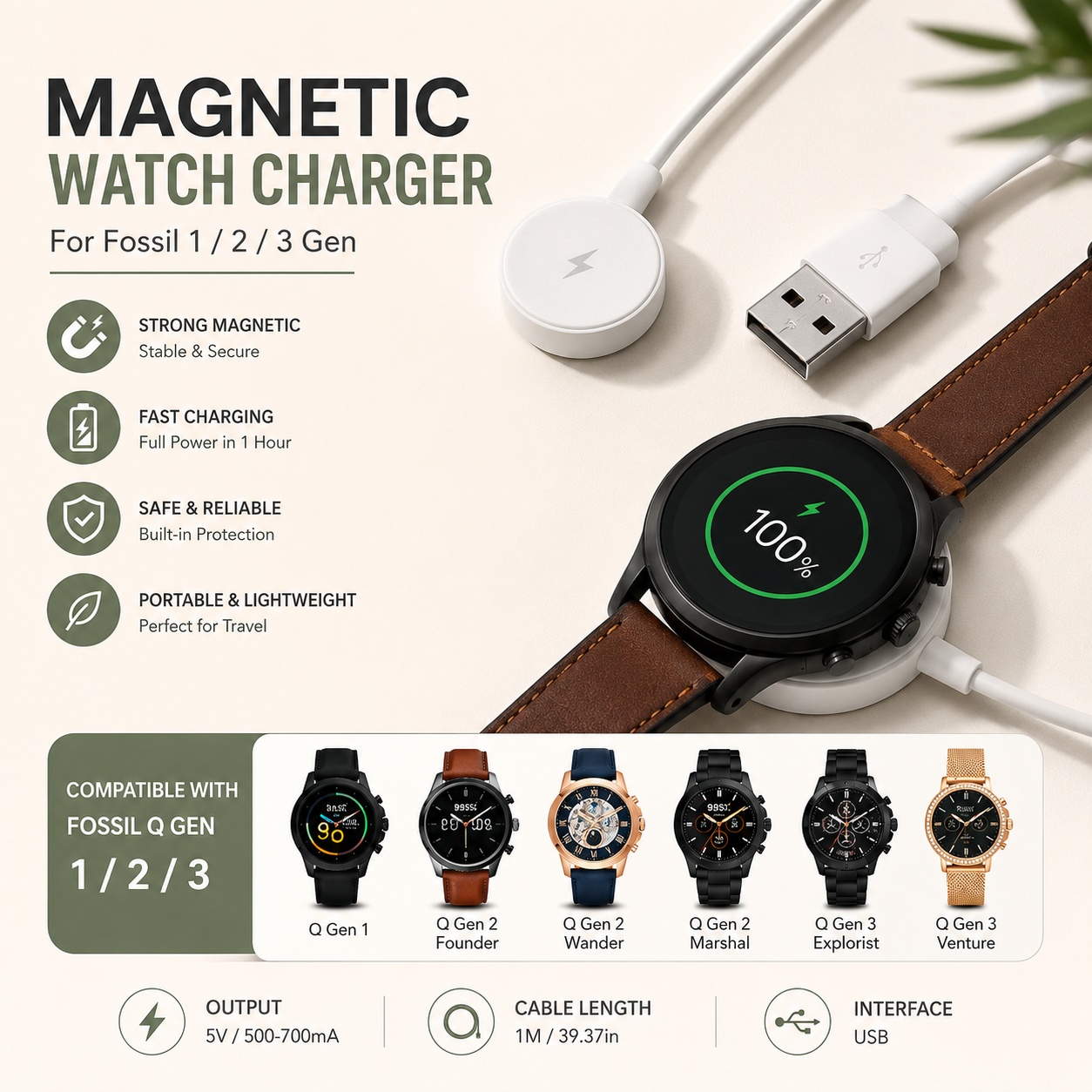 Fossil Smartwatch Accessories - Adaptador de Carregador USB para Relógio,